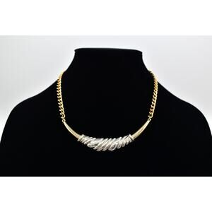 MJ Ent Vintage Collar Necklace Gold Silver Two-Tone Chunky Signed 1980s BinBE